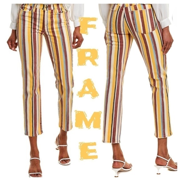 😍FRAME Denim Le High Painterly Stripe Straight Leg yellow brown funky fun jeans - Picture 1 of 10